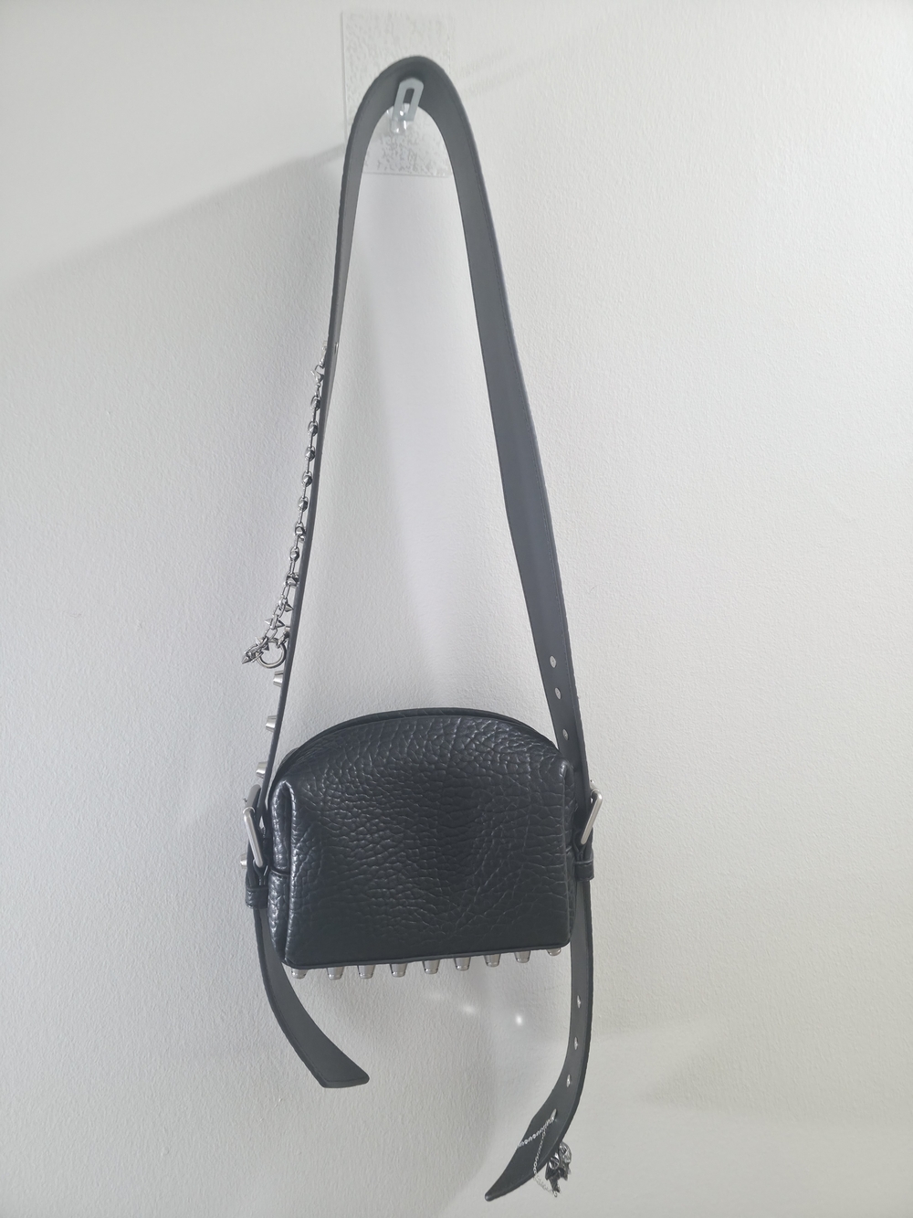 Geniune Sheep Skin black Pebbled Leather bag with Silver Studs